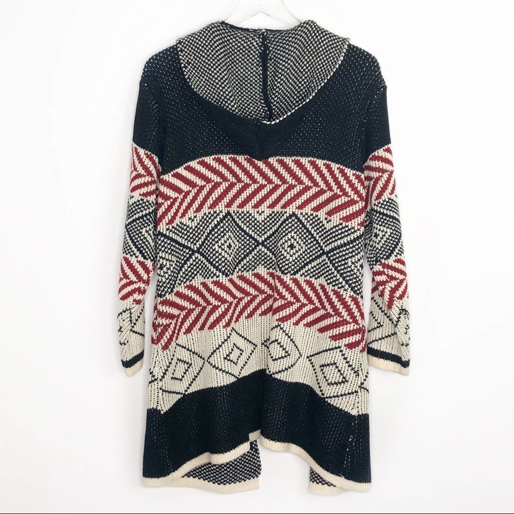 BOHO Longline Cardigan Hoodie Small Red Black - Picture 5 of 6